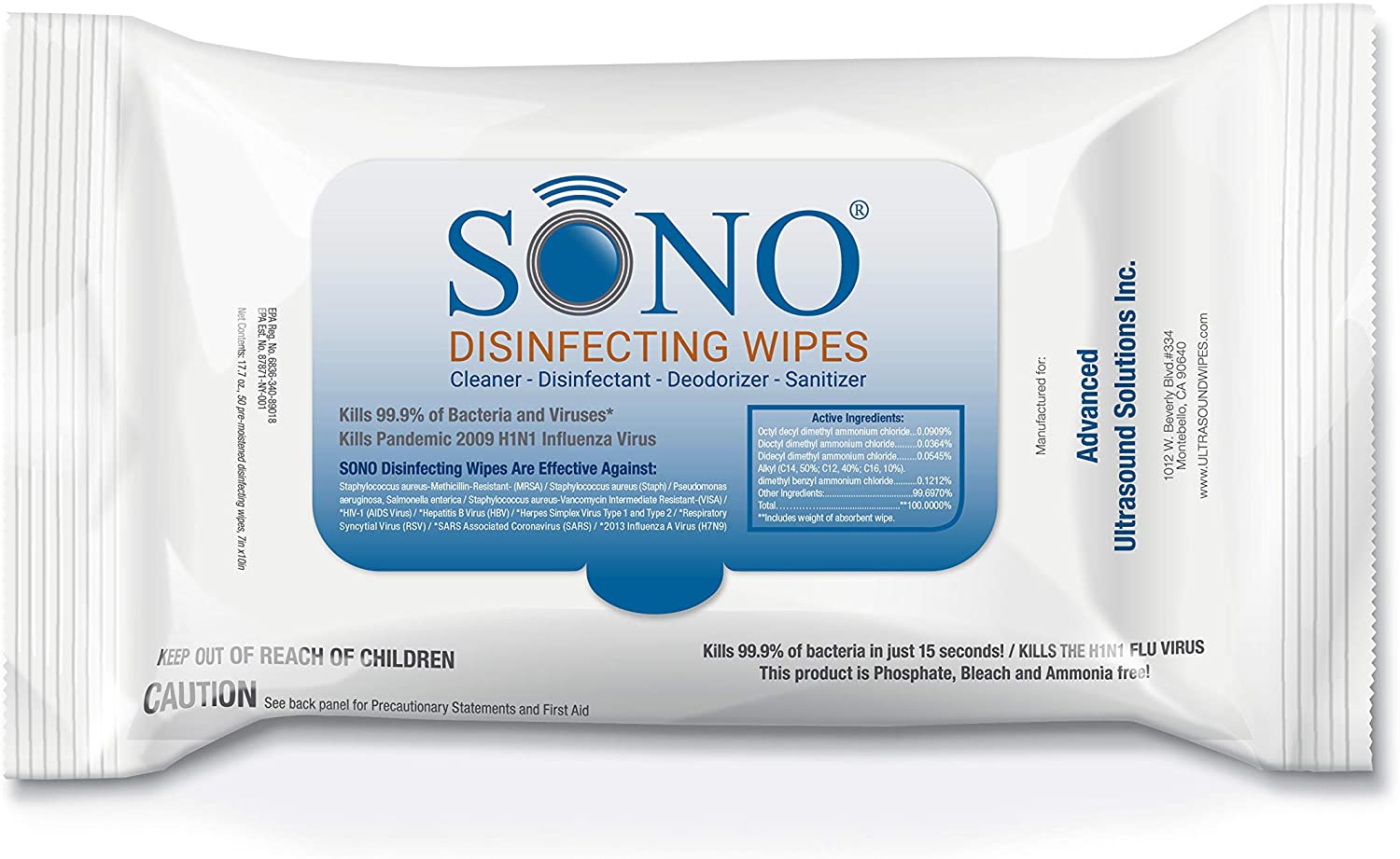 SONO4479 SONO® Healthcare USA made disinfectant surface wipes in resealable 80 count pack